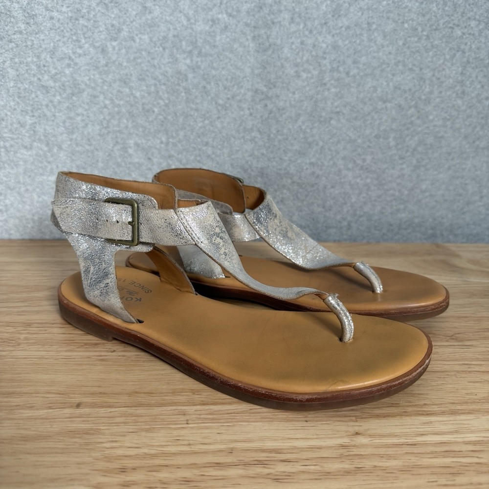 Womens 10 M Kork Ease Catriona Silver Metallic Leather Ankle Strap Thong Sandals